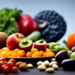 An image showcasing a vibrant plate filled with an assortment of colorful fruits, vegetables, nuts, and seeds