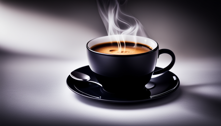 An image showcasing a steaming cup of long black coffee, with its rich, velvety black liquid cascading beautifully into a delicate, translucent coffee cup, capturing the essence of this flavorful espresso-based delight