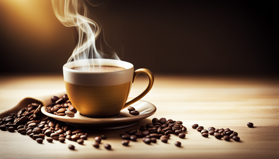 An image showcasing a steaming cup of rich, velvety coffee infused with creamy butter, radiating a golden hue