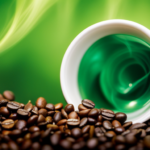An image depicting a vibrant, electrifying scene with a steaming cup of robust coffee on one side, surrounded by coffee beans, and a fizzing can of Mountain Dew on the other, amidst a burst of green and yellow energy