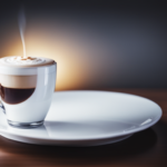  the essence of an espresso macchiato: a porcelain cup holds a shot of rich, dark espresso crowned with a dollop of velvety steamed milk, creating a harmonious blend of contrasting colors and textures