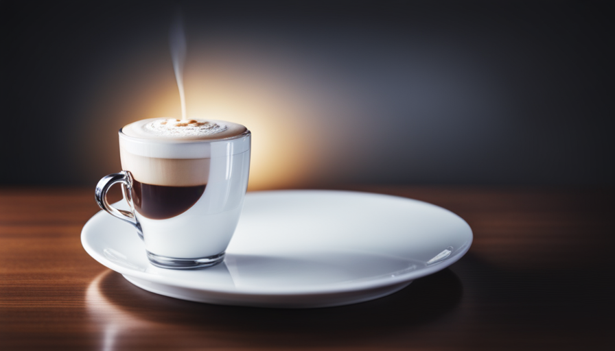 the essence of an espresso macchiato: a porcelain cup holds a shot of rich, dark espresso crowned with a dollop of velvety steamed milk, creating a harmonious blend of contrasting colors and textures