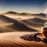  the essence of Ethiopian Sidamo coffee in an image, showcasing the rich caramel-brown hue of a freshly brewed cup