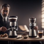An image showcasing the Rancilio Rocky, a sleek, stainless steel burr grinder