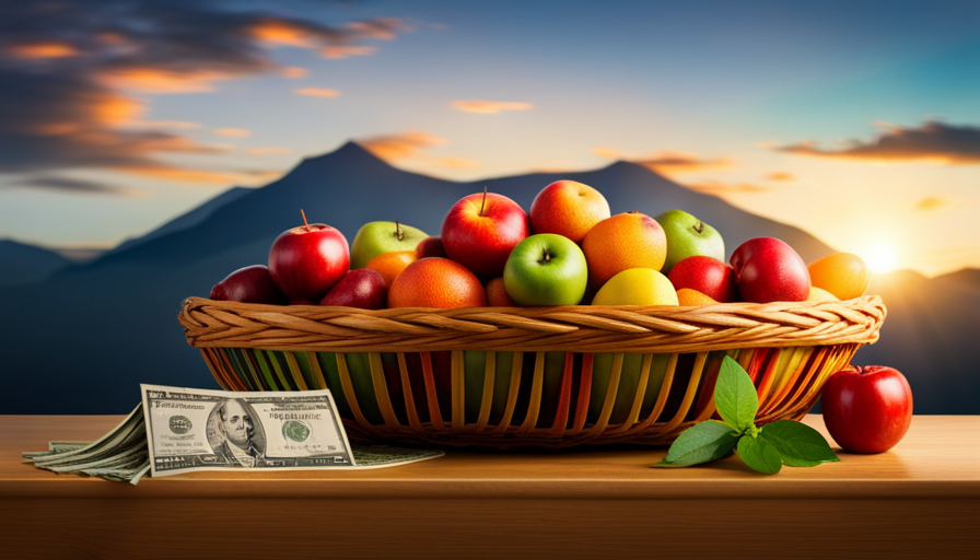 An image featuring a vibrant, colorful fruit basket filled with fresh, organic produce