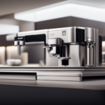 An image showcasing a sleek and modern kitchen countertop adorned with a variety of state-of-the-art ECM espresso machines