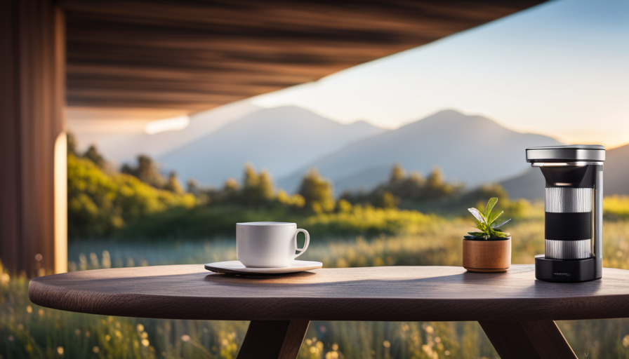 An image showcasing the sleek and compact Wacaco Picopresso, nestled amidst a serene outdoor setting