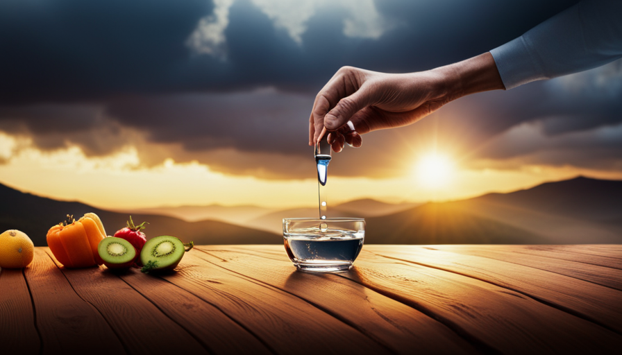 An image showcasing a diverse array of resources: a crystal-clear water droplet, a fuel pump filling up a car, a bountiful harvest of fresh fruits and vegetables, and a stack of raw materials like timber and metal
