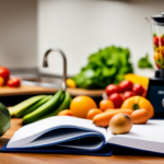 An image showcasing a vibrant kitchen counter filled with an assortment of colorful fruits and vegetables, neatly arranged