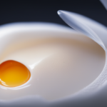 An image showcasing a close-up shot of a cracked raw egg, glistening with its viscous, clear egg white