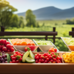 An image showcasing a vibrant salad bar brimming with an array of colorful, organic fruits and vegetables