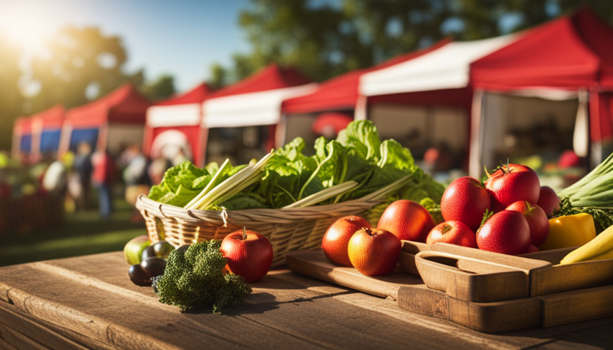 An image showcasing a vibrant farmers market, bursting with fresh and colorful produce