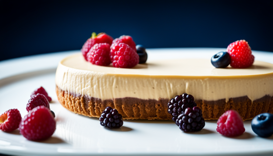 An image showcasing a luscious, velvety raw food cheesecake with a thick, almond-date crust