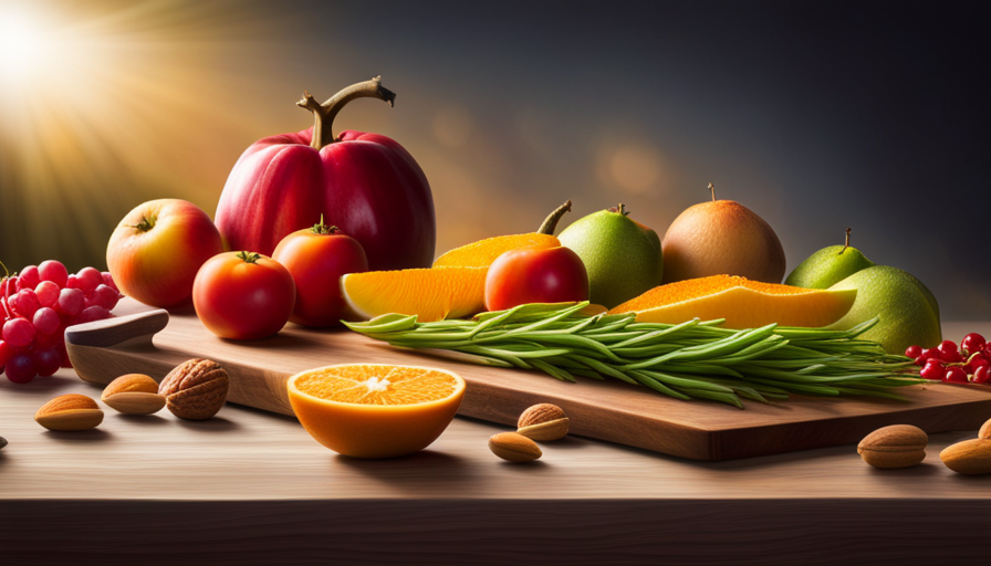 An image showcasing an abundant spread of vibrant, uncooked fruits, vegetables, and nuts