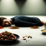 An image showcasing a withered, malnourished body surrounded by empty food bowls, wilted vegetables, and a dejected expression, illustrating the detrimental effects of solely consuming raw food