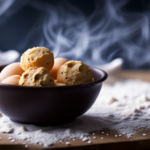 An image of a close-up shot of a mixing bowl filled with raw cookie dough, showing the presence of uncooked eggs and flour, as well as the potential contamination from bacteria, emphasizing the risks of foodborne illness