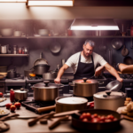 An image showcasing a chaotic kitchen scene, with scattered ingredients, a smoking oven, and puzzled cooks, capturing the challenges posed by the raw and undercooked food fad