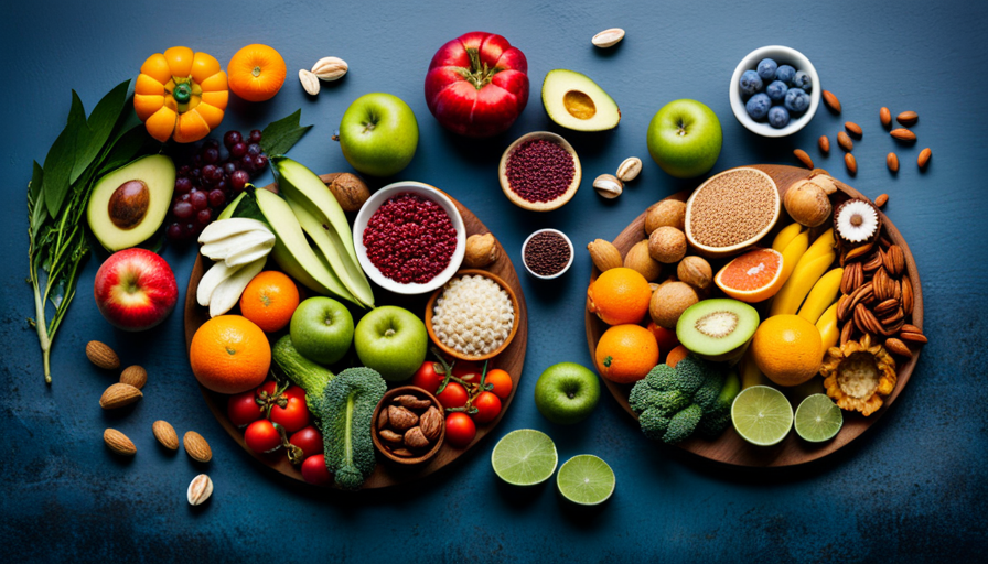 An image showcasing a vibrant platter filled with an assortment of fresh, uncooked fruits, vegetables, nuts, and seeds