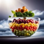 An image showcasing a vibrant bowl overflowing with an assortment of fresh, colorful fruits, vegetables, and nuts