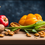 An image showcasing a vibrant and diverse assortment of whole fruits, vegetables, nuts, and seeds