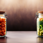 An image showcasing two glass jars side by side, one filled with raw food and the other with cooked food
