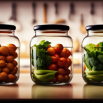 An image showcasing two glass jars side by side, one filled with raw food and the other with cooked food