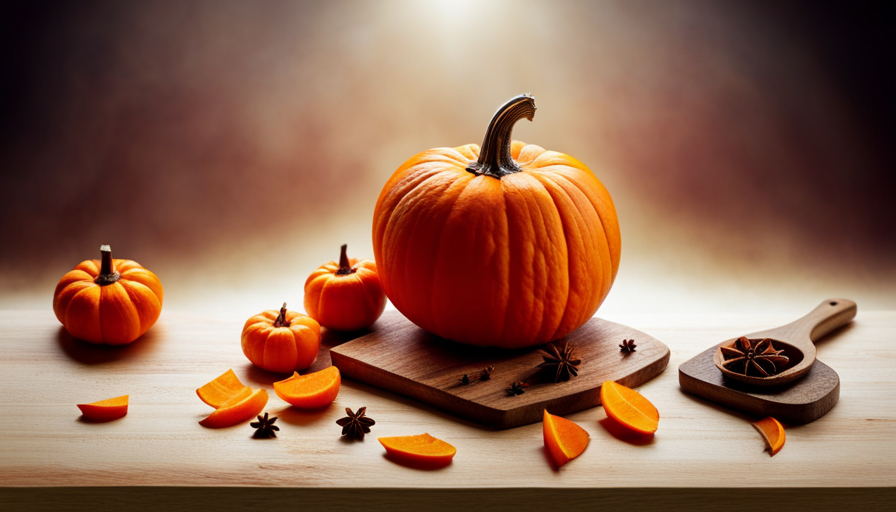 An image showcasing a vibrant orange pumpkin, sliced into thin wedges, with its raw, fibrous flesh exposed