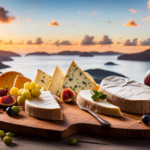An image showcasing a wooden charcuterie board filled with an assortment of artisanal cheeses, sliced prosciutto, crusty baguette, and a vibrant array of fresh fruits, including luscious raw fig demi lunas, inviting viewers to indulge in this delectable pairing