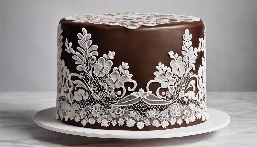 delicate lace adorns cake
