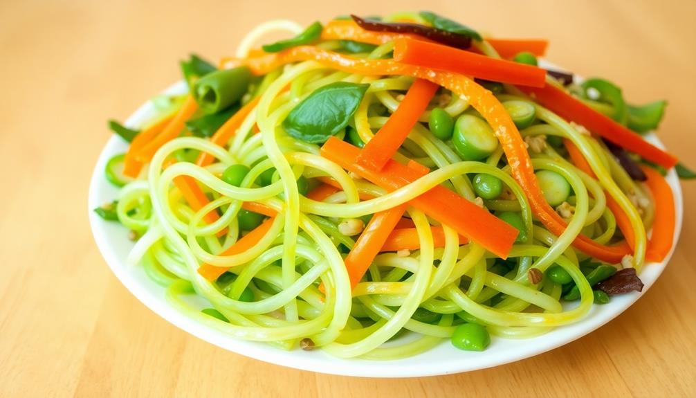 combine noodles and vegetables