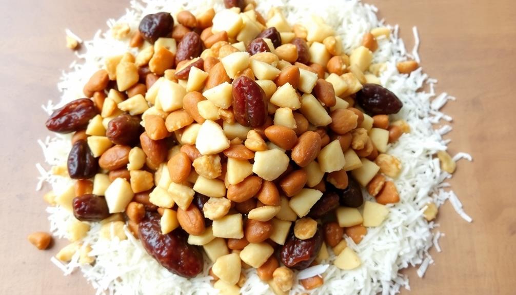 combine nuts dates coconut