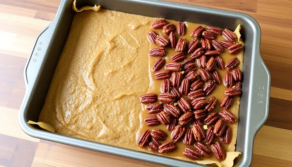 pour pecan filling evenly