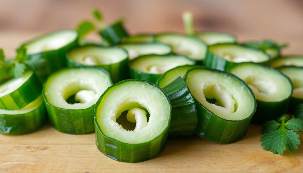 rolling cucumber strips technique