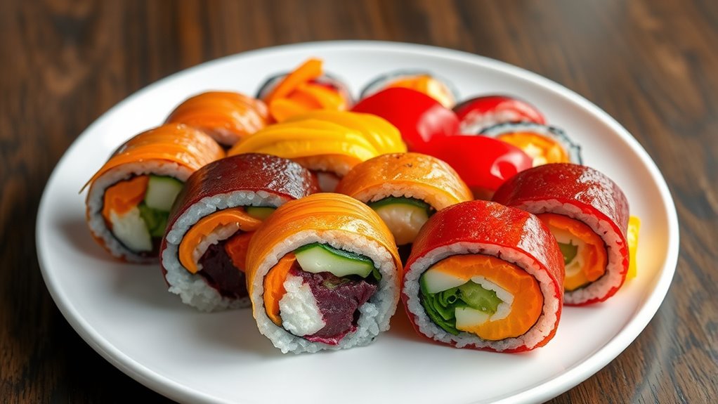 colorful fruit veggie sushi