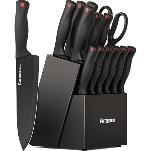 Astercook 15-Piece Stainless Steel Knife Set with Sharpener