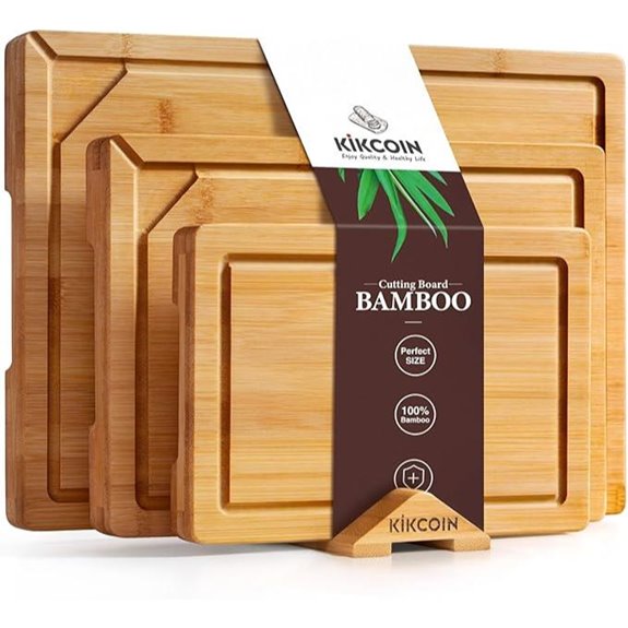 Kikcoin Bamboo Cutting Board Set with Handles and Juice Grooves