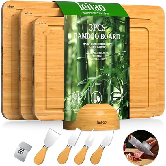 Bamboo Kitchen Cutting Board Set with Knives and Guard