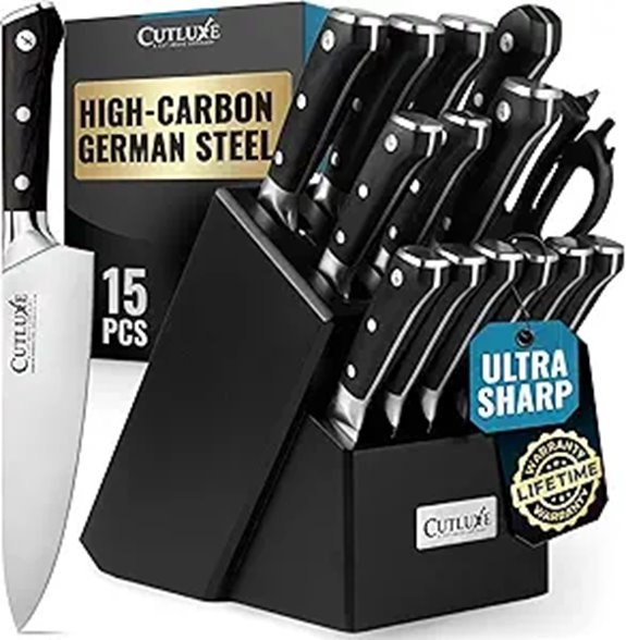 Cutluxe 15-Piece Knife Set in Black Wood Block