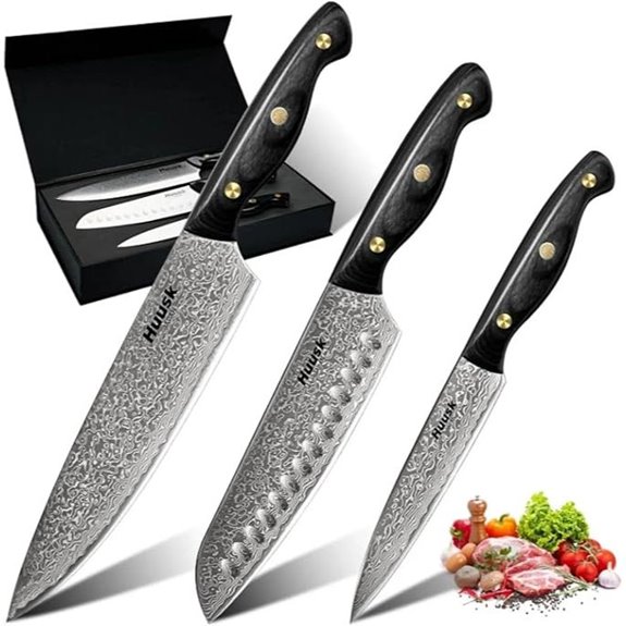 Huusk Damascus Chef Knife Set 3 Pieces