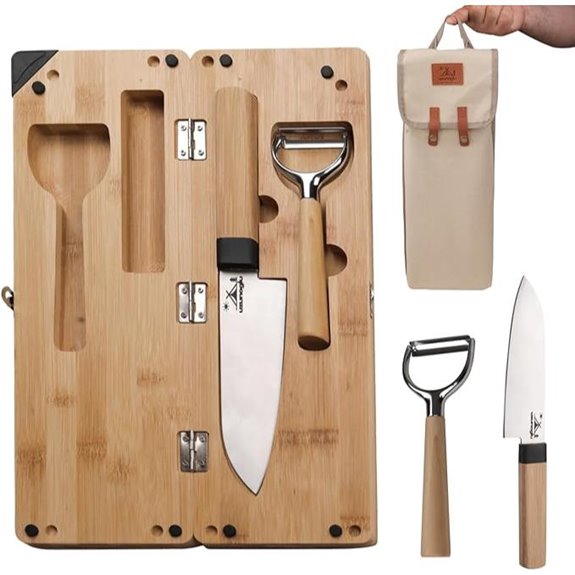 Foldable Bamboo Cutting Board Set with Knife